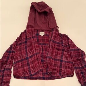 American Eagle Outfitters Burgundy and Navy Plaid Shirt
